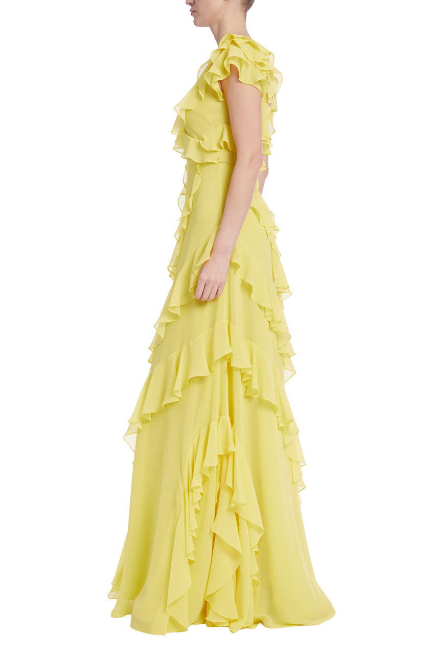 Yellow | Cascading Ruffles Maxi Gown