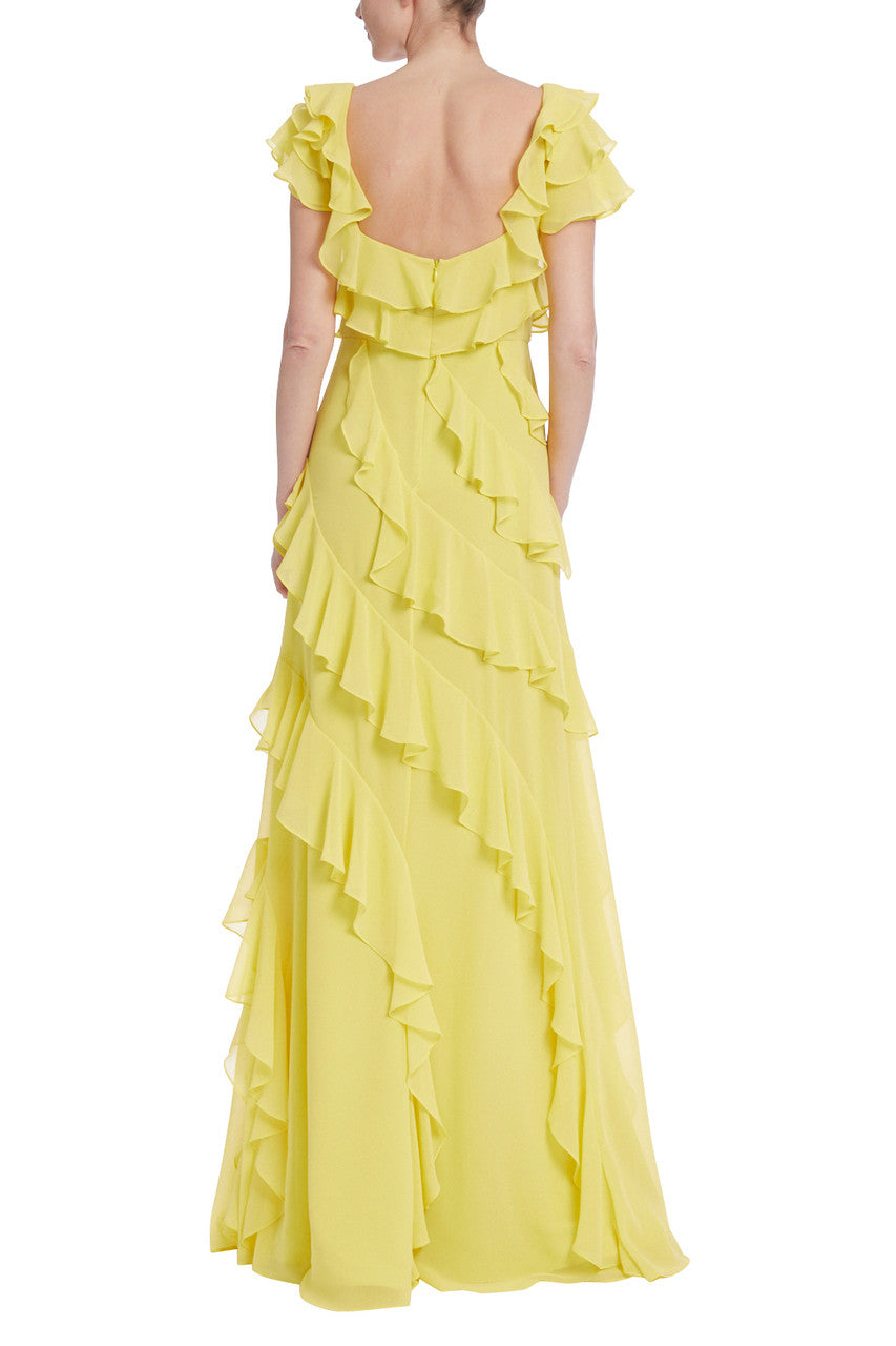 Yellow | Cascading Ruffles Maxi Gown