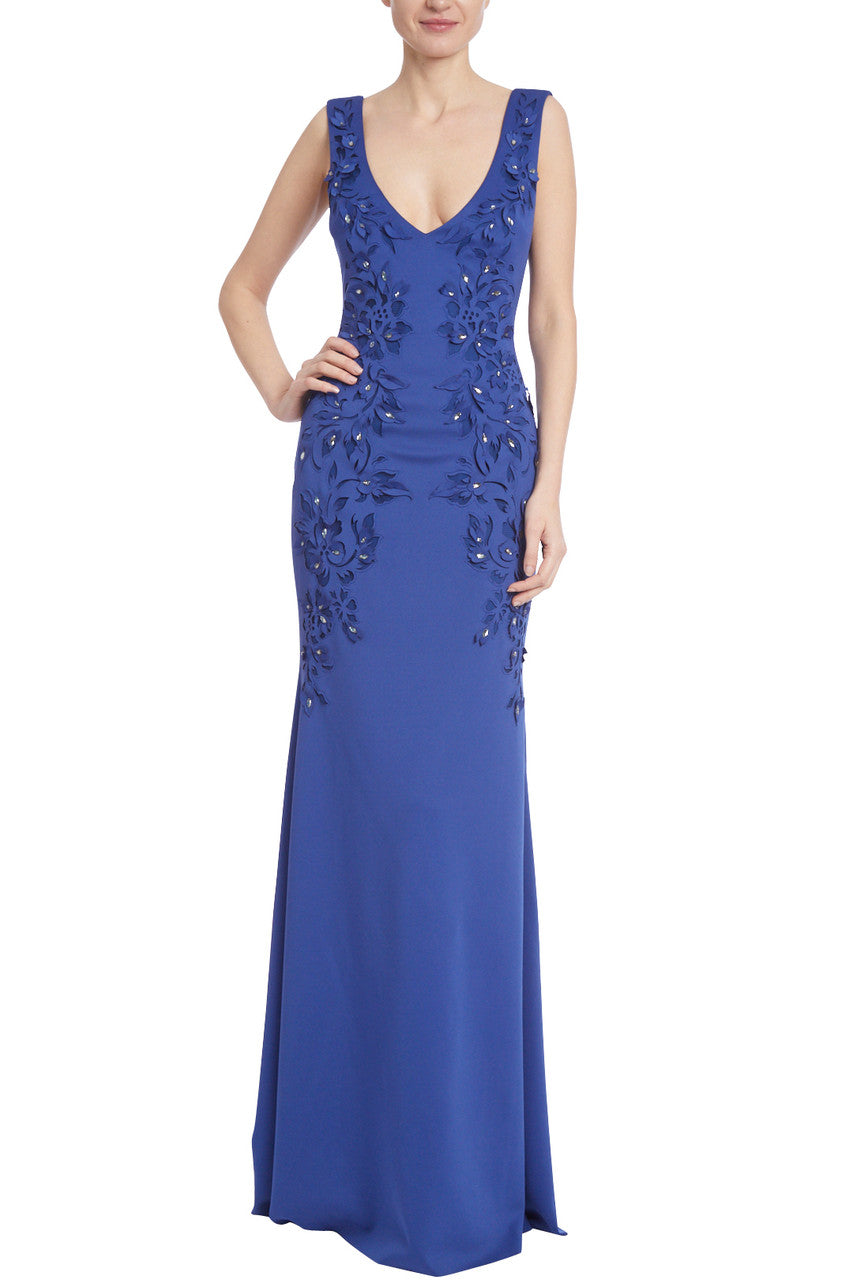 Navy | Laser Cut Floral Evening Gown