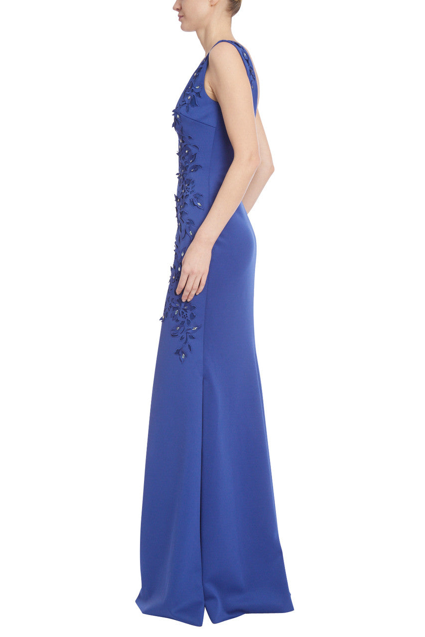 Navy | Laser Cut Floral Evening Gown