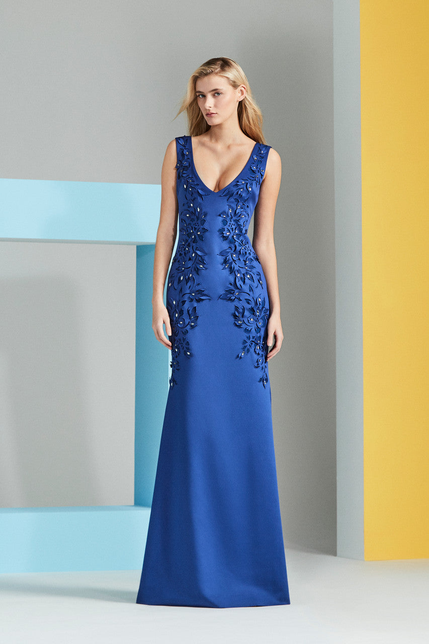 Navy | Laser Cut Floral Evening Gown