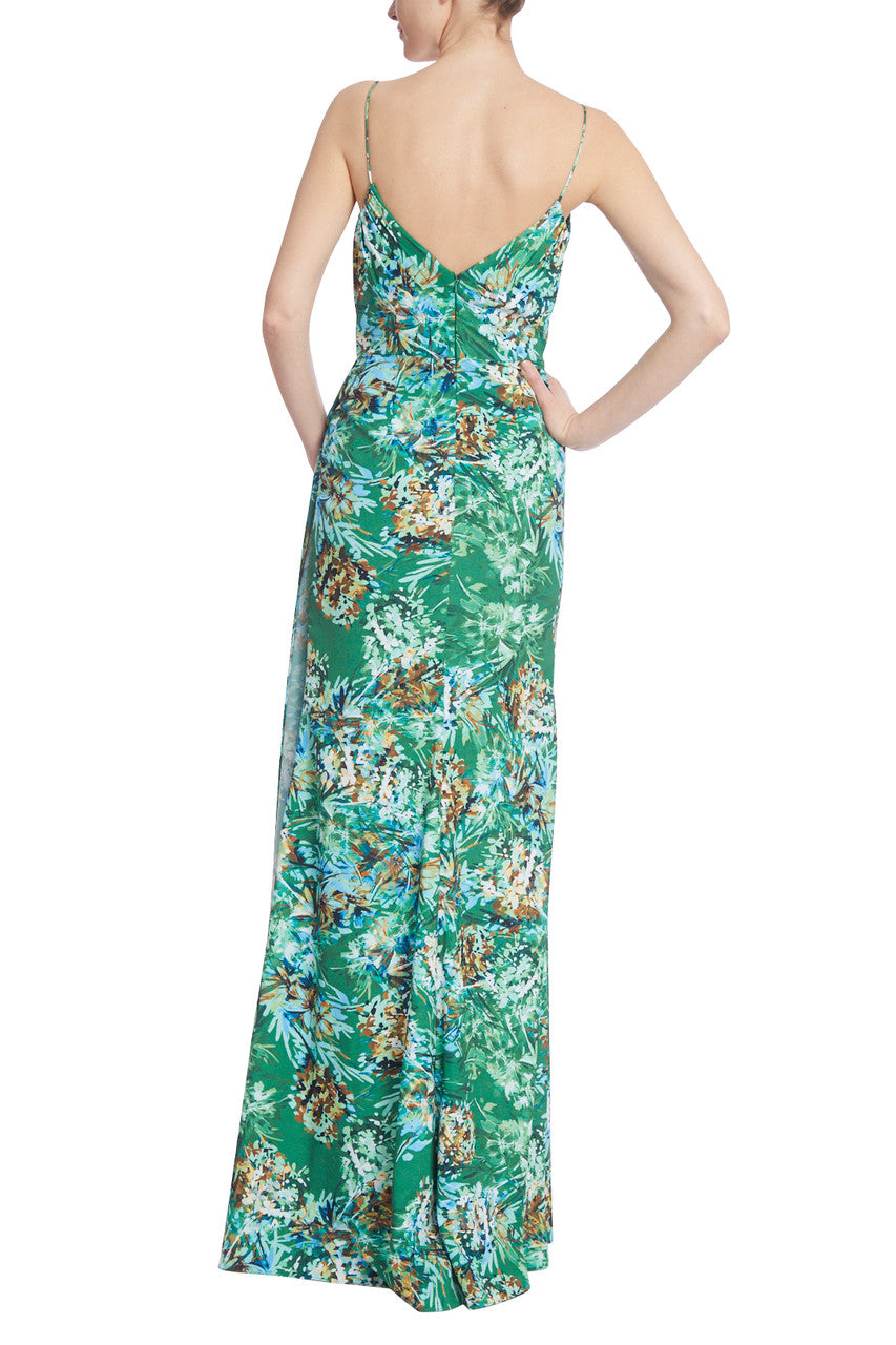 Green Multi | Printed Wrap Maxi Gown with Fringe
