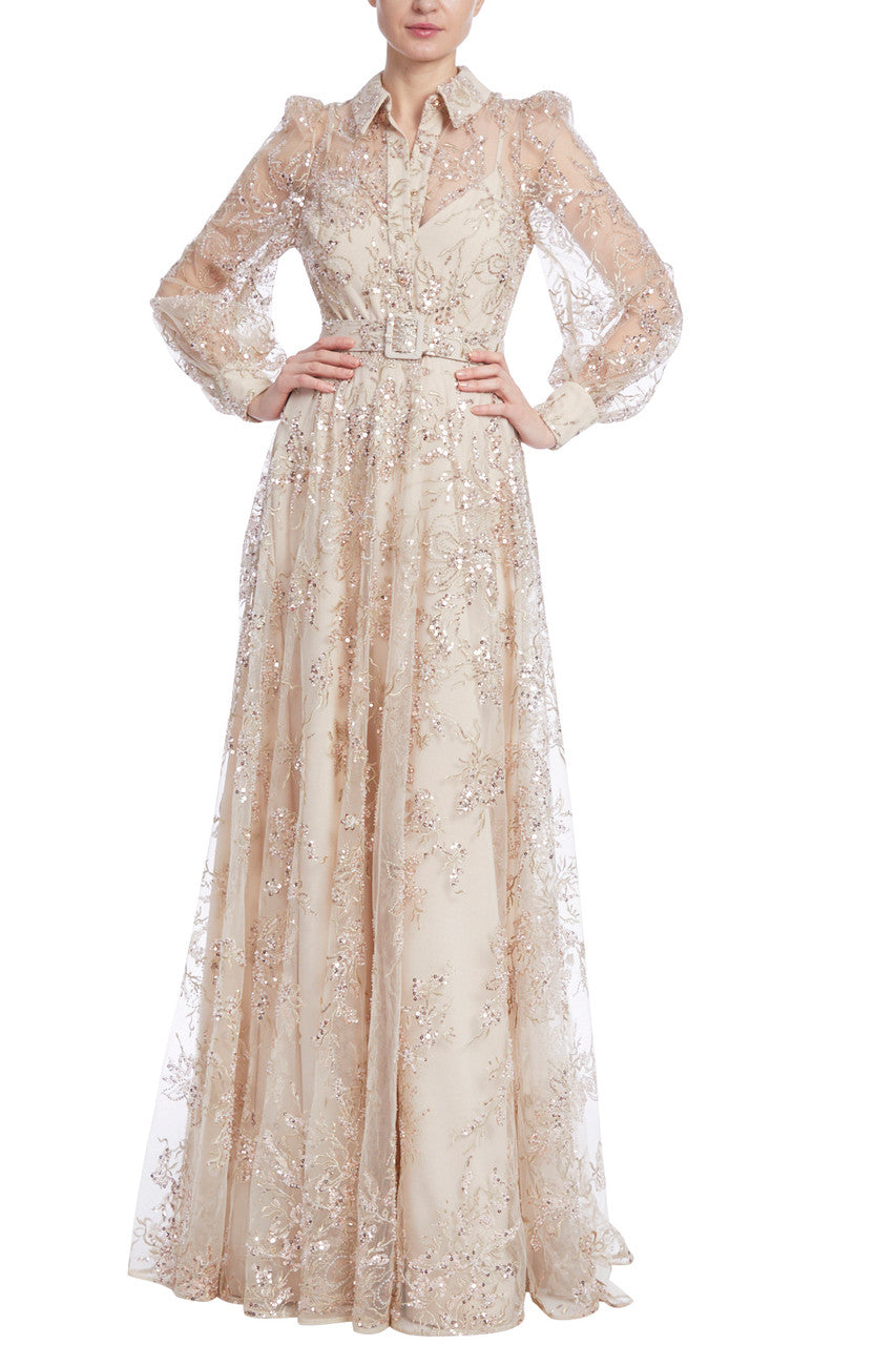 Nude | Feminine Floral Embroidered Shirt Dress Gown