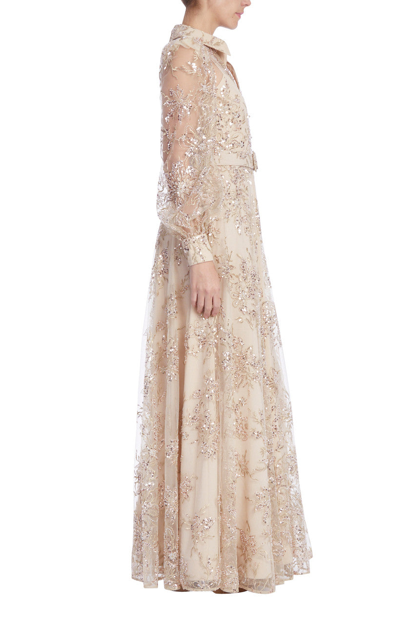 Nude | Feminine Floral Embroidered Shirt Dress Gown