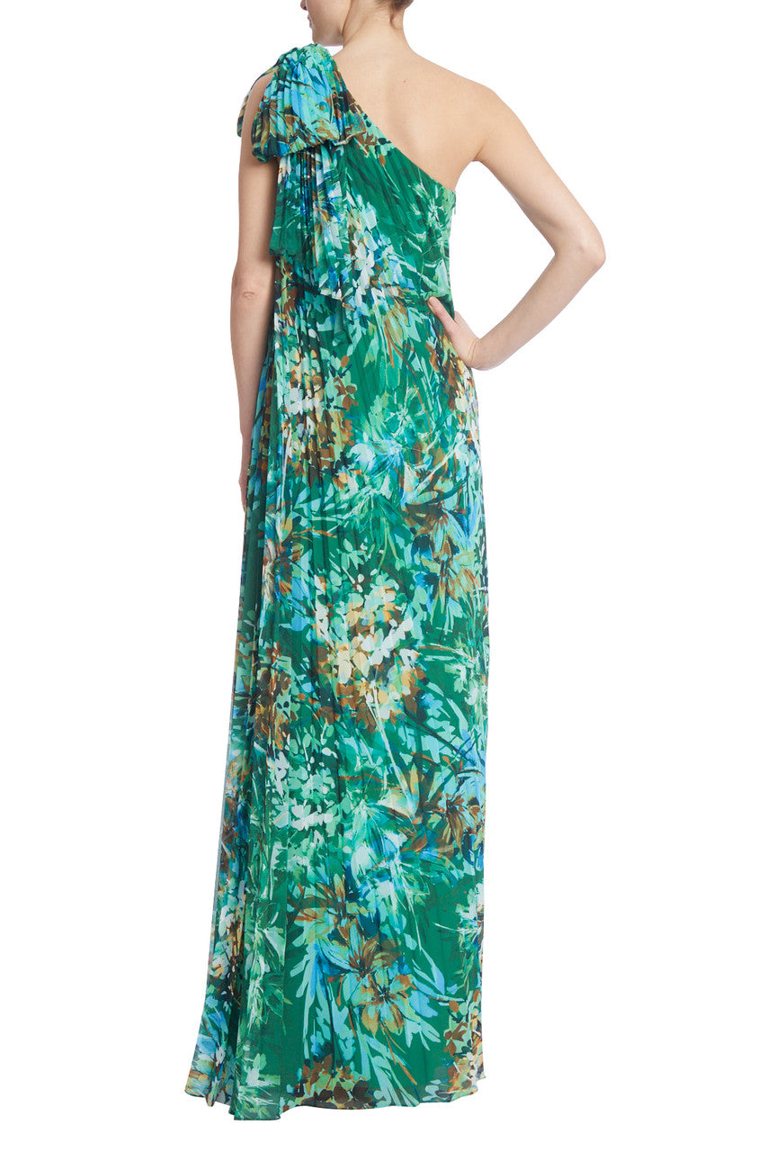 Green Multi | Botanical Bowed One-Shoulder Caftan