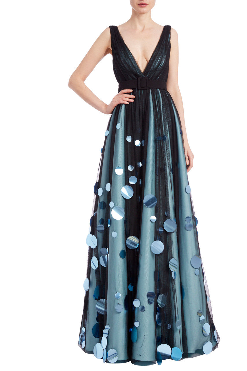 Black Aqua | Exceptional Tulle Gown with Paillettes Skirt