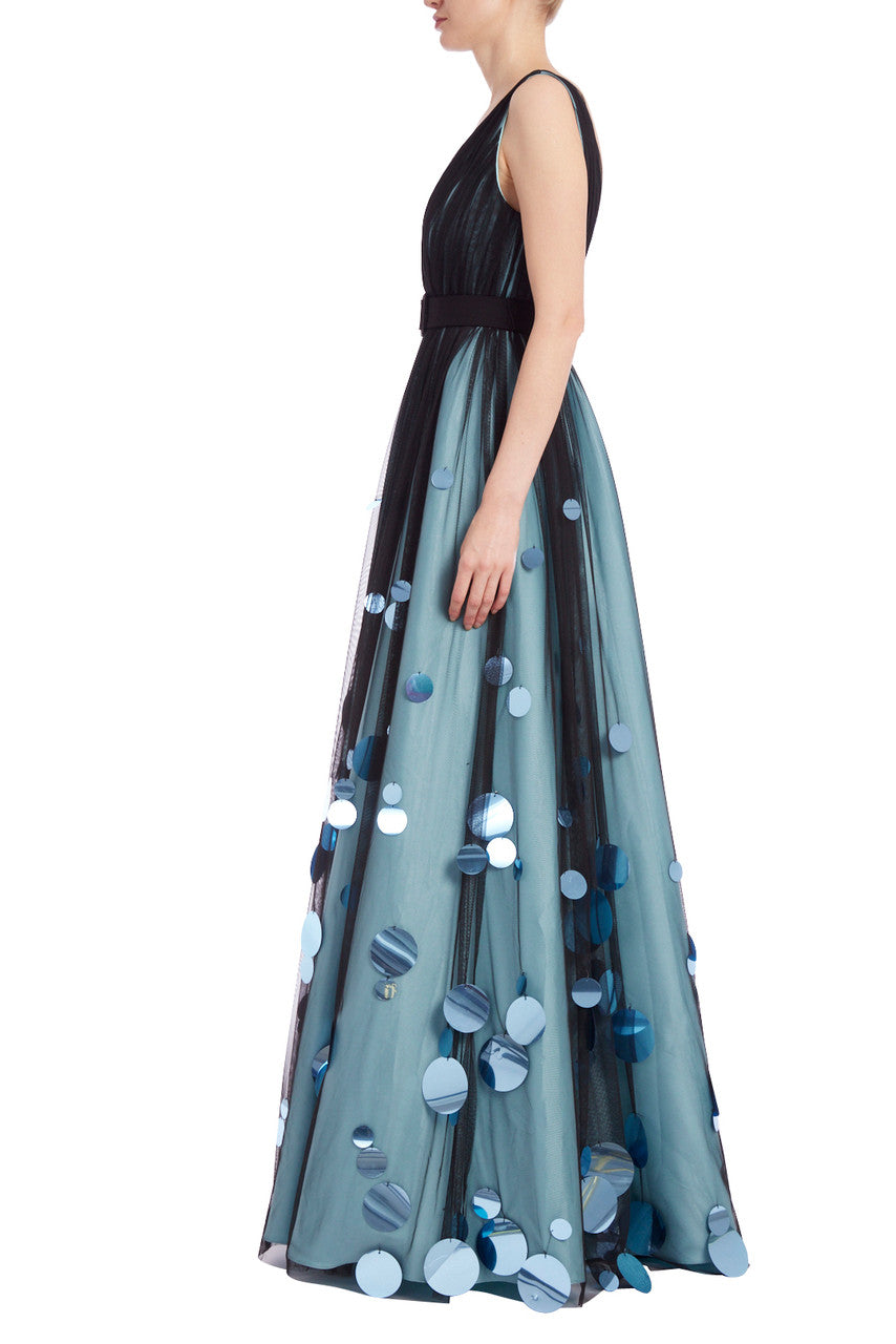Black Aqua | Exceptional Tulle Gown with Paillettes Skirt