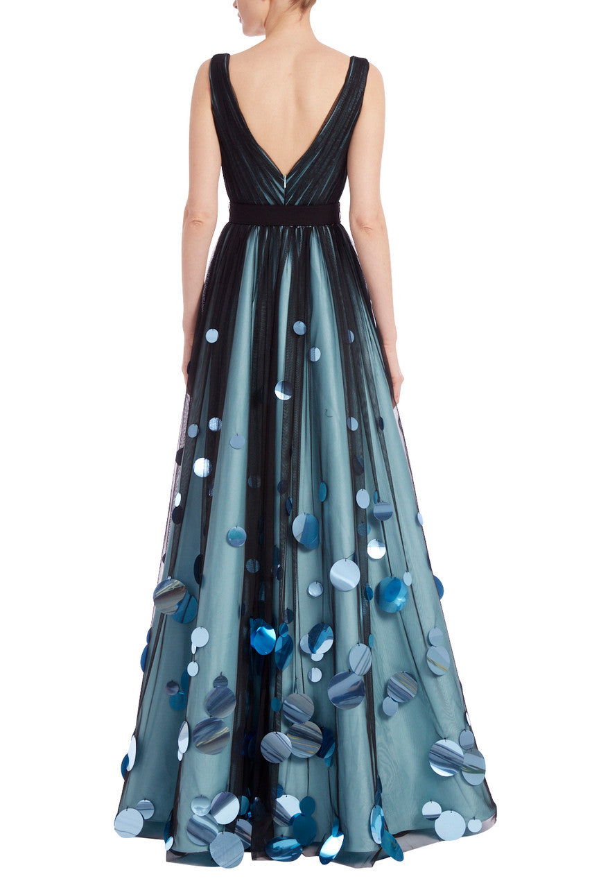 Black Aqua | Exceptional Tulle Gown with Paillettes Skirt