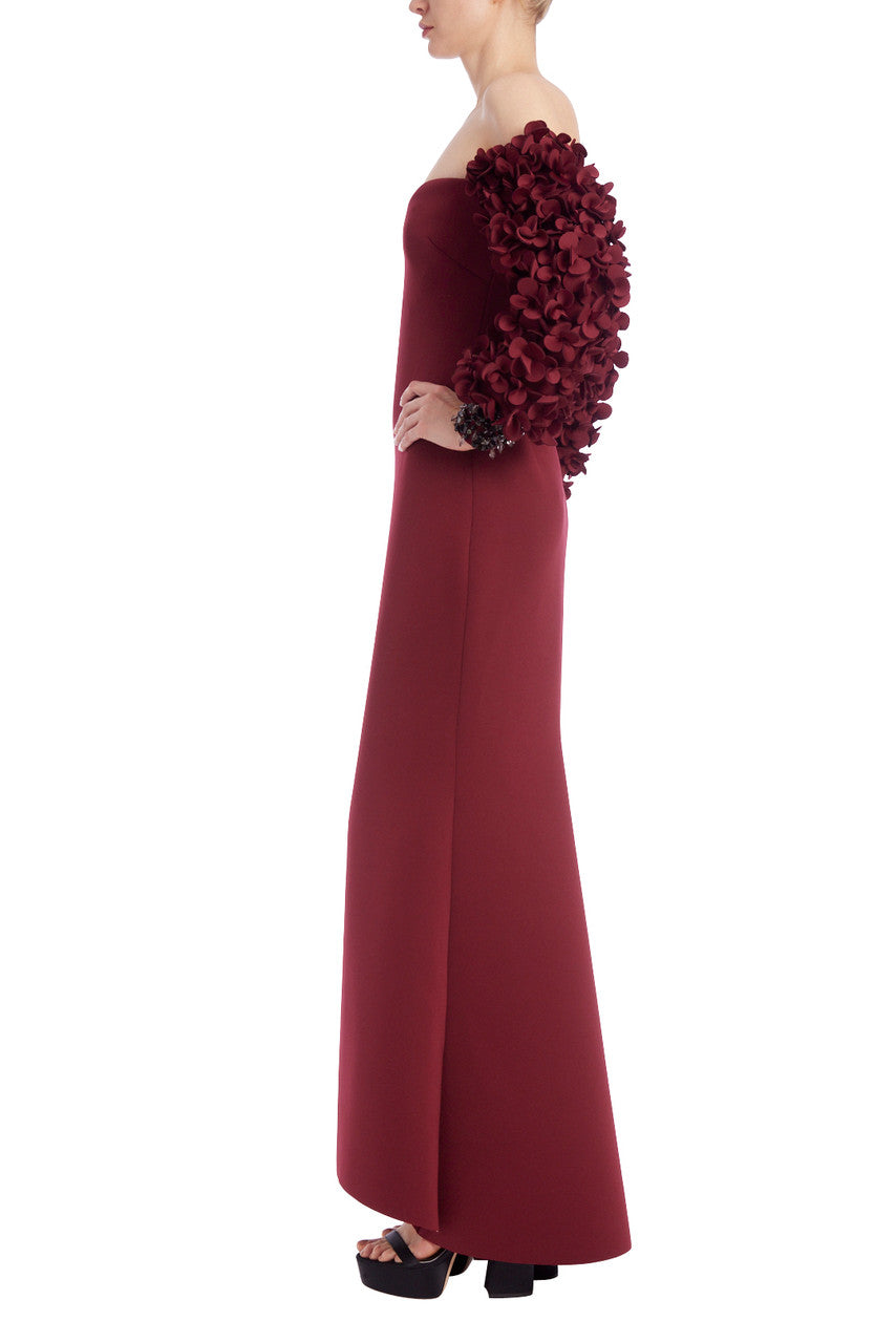 Wine | Off-Shoulder Petal Sleeve Gown