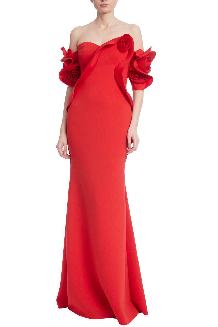 Red | Rose Swirl Off-Shoulder Mermaid Evening Gown