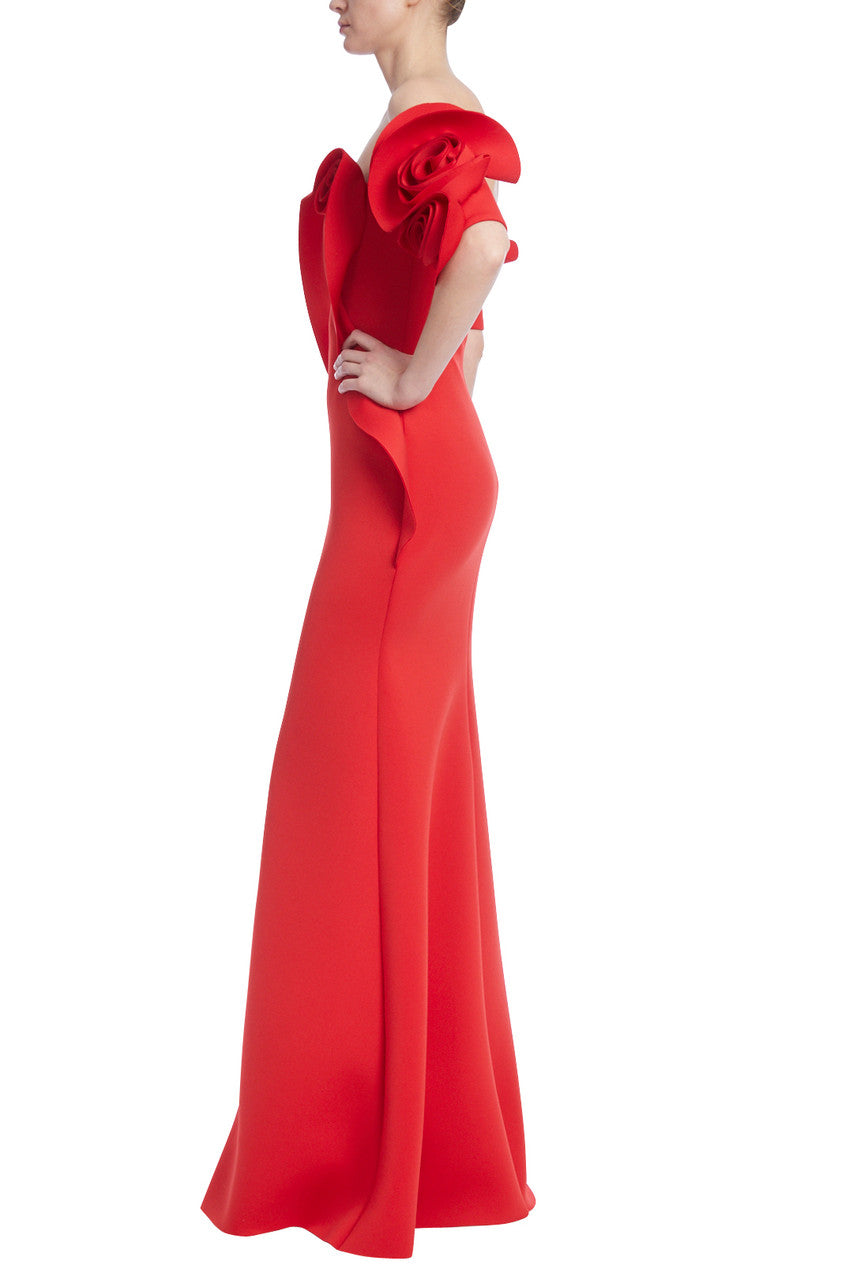 Red | Rose Swirl Off-Shoulder Mermaid Evening Gown
