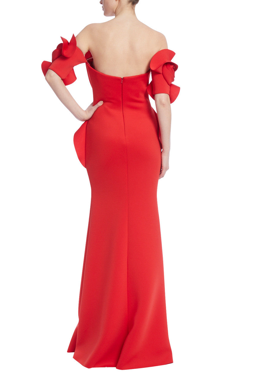 Red | Rose Swirl Off-Shoulder Mermaid Evening Gown