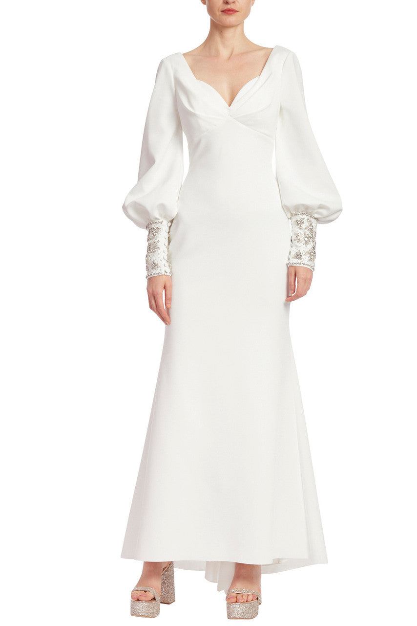 Light Ivory | Curvy Scuba Gown with Beaded Cuffs