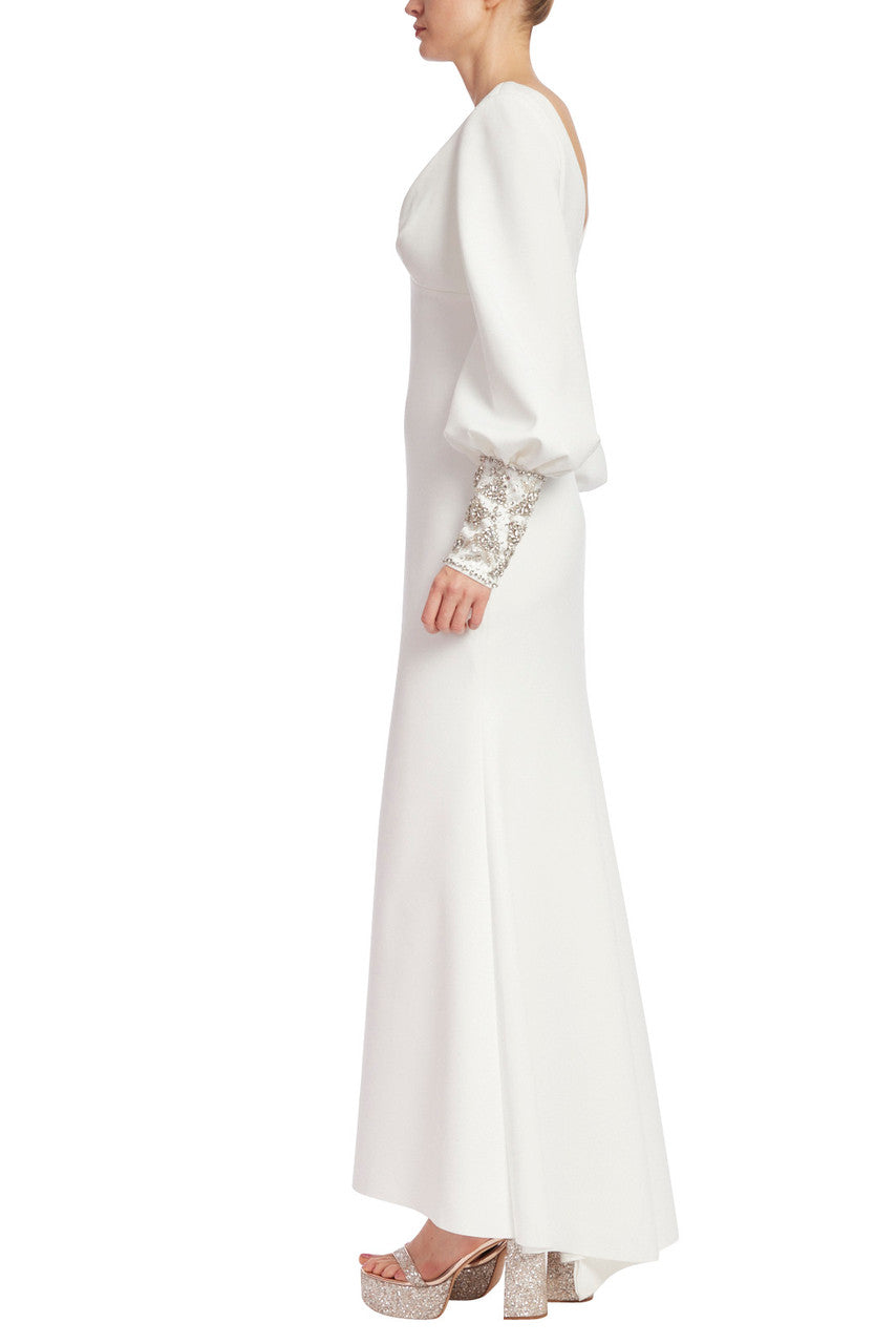 Light Ivory | Curvy Scuba Gown with Beaded Cuffs