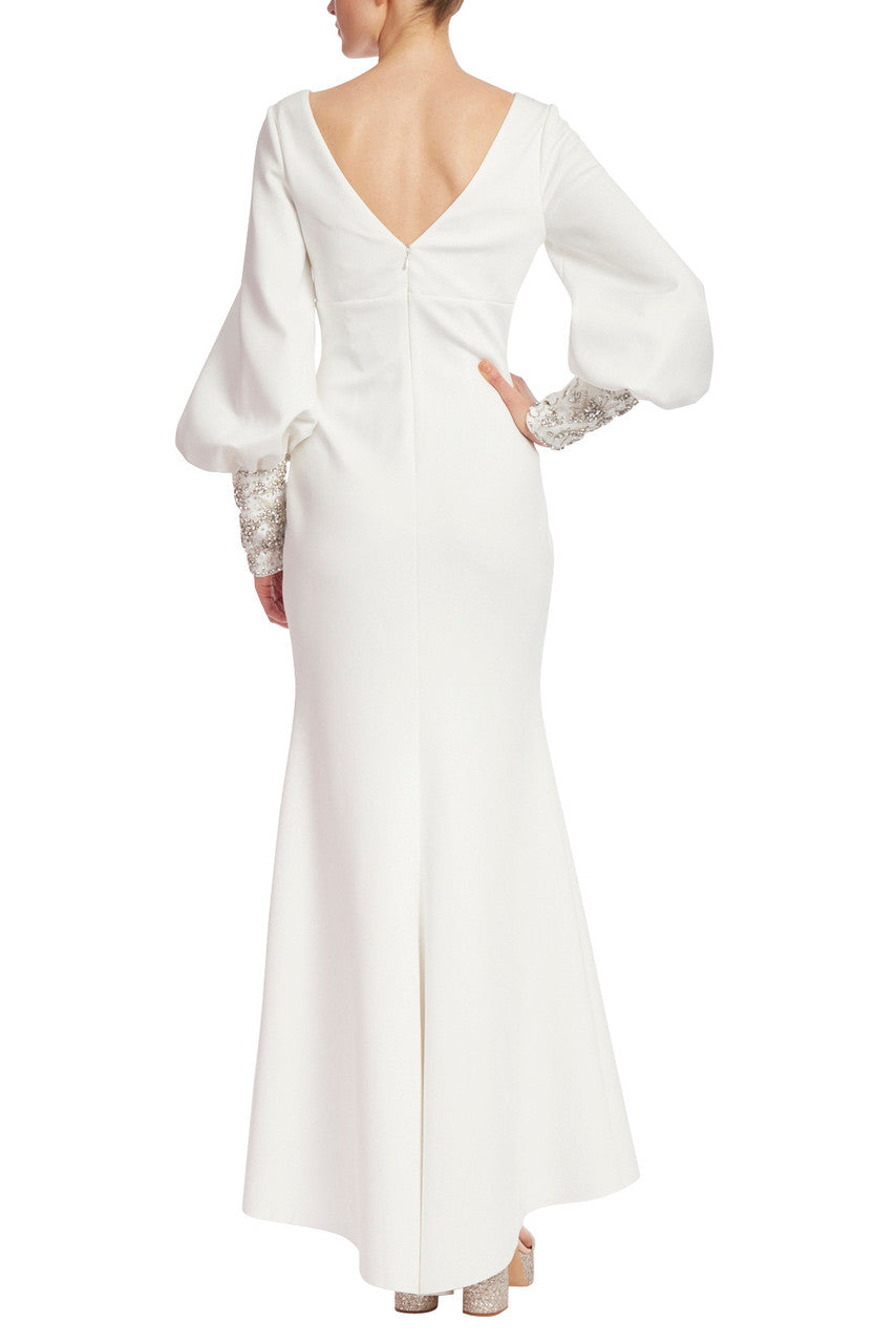 Light Ivory | Curvy Scuba Gown with Beaded Cuffs
