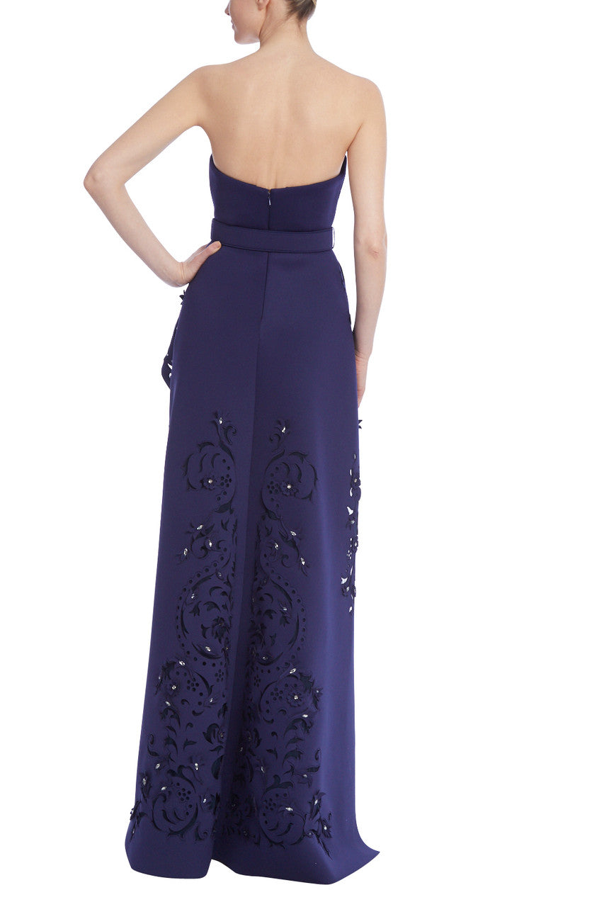 Marine | Strapless Peplum Gown with Laser-Cut Details
