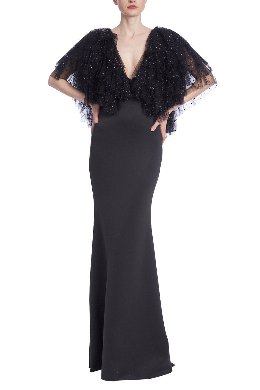 Black | Crystal-Embellished Tulle Column Gown
