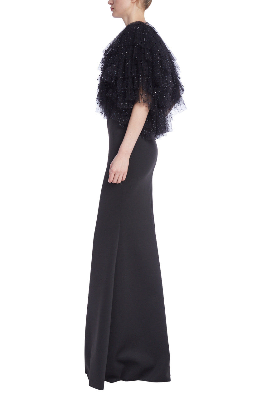Black | Crystal-Embellished Tulle Column Gown
