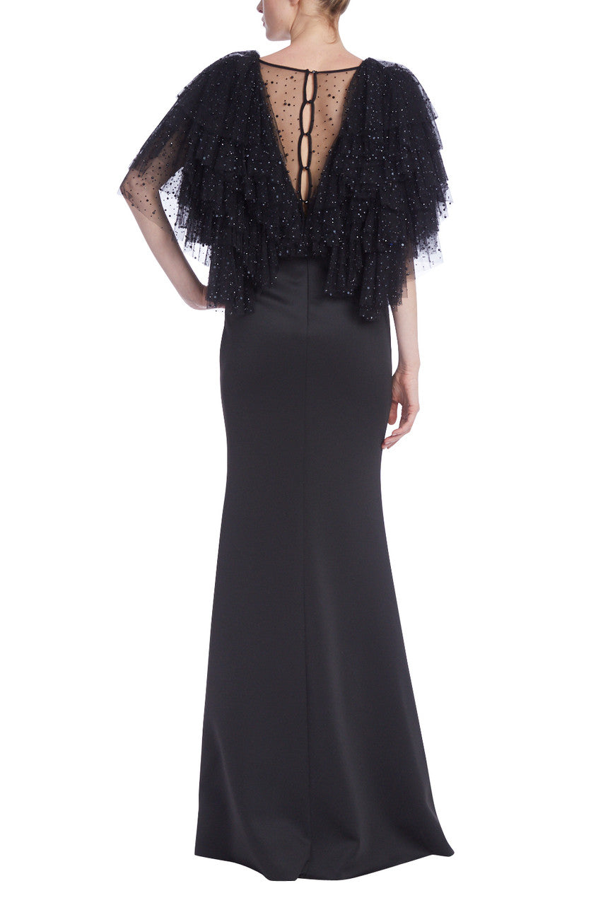 Black | Crystal-Embellished Tulle Column Gown