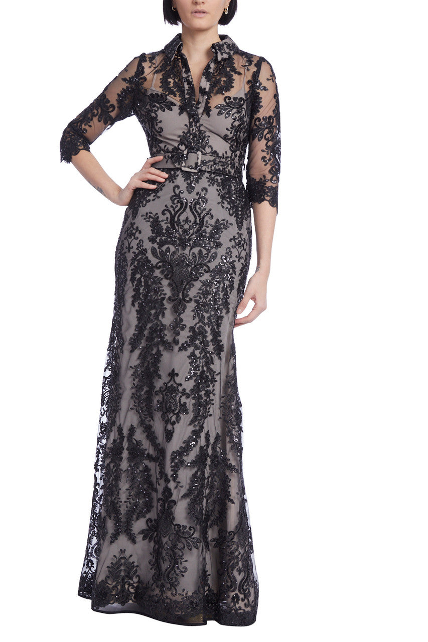 Black | Embroidered & Sequined Lace Overlay Dress
