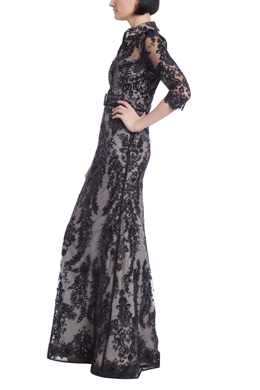 Black | Embroidered & Sequined Lace Overlay Dress