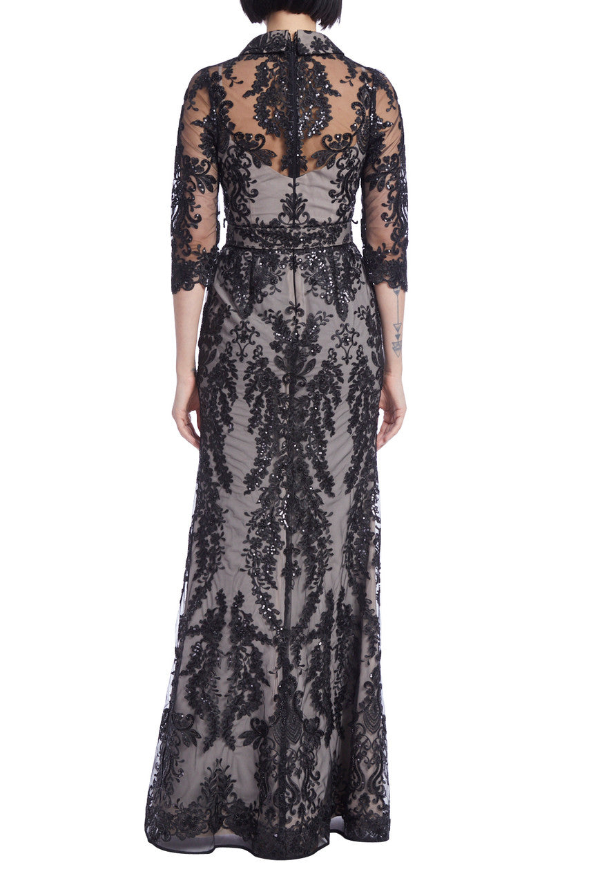 Black | Embroidered & Sequined Lace Overlay Dress