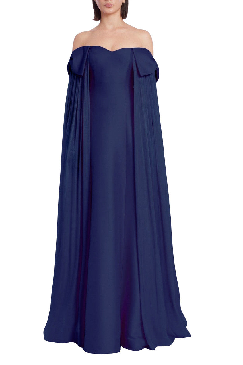 Navy | Off-Shoulder Cape Gown with Bows