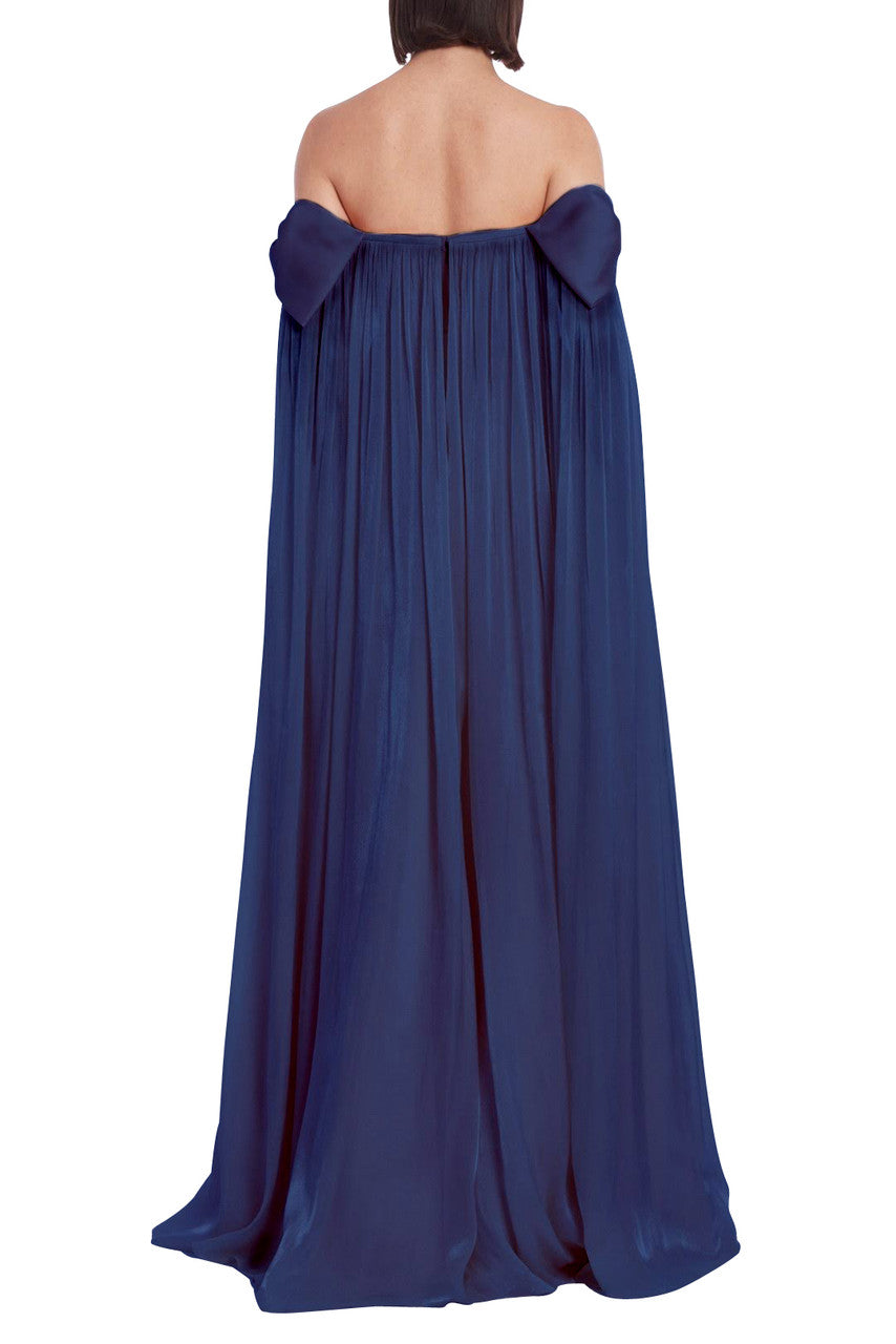 Navy | Off-Shoulder Cape Gown with Bows