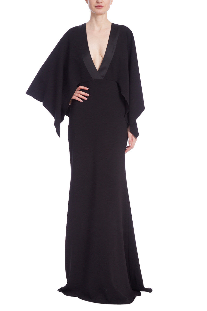 Black | Dramatic Deep V-Neck Gown with Butterfly Sleeves