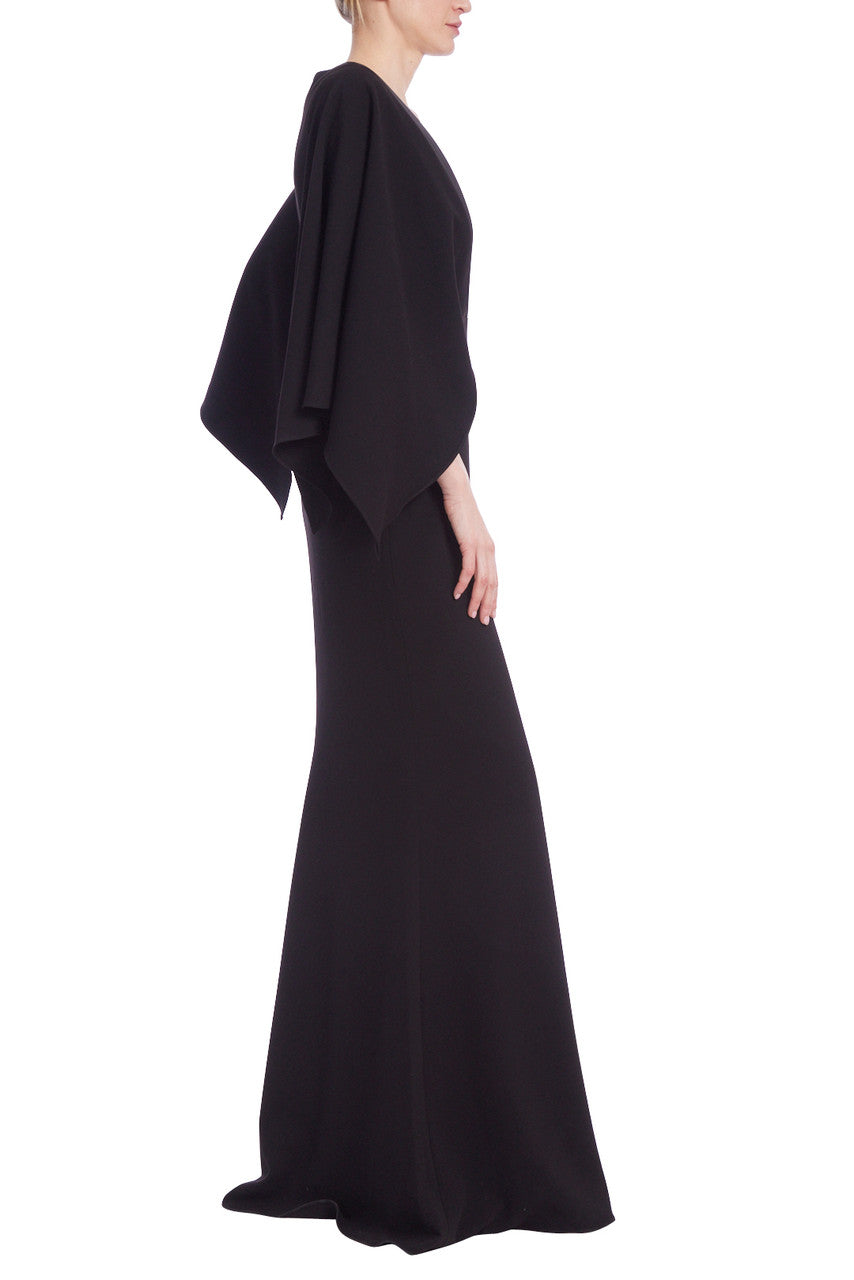 Black | Dramatic Deep V-Neck Gown with Butterfly Sleeves