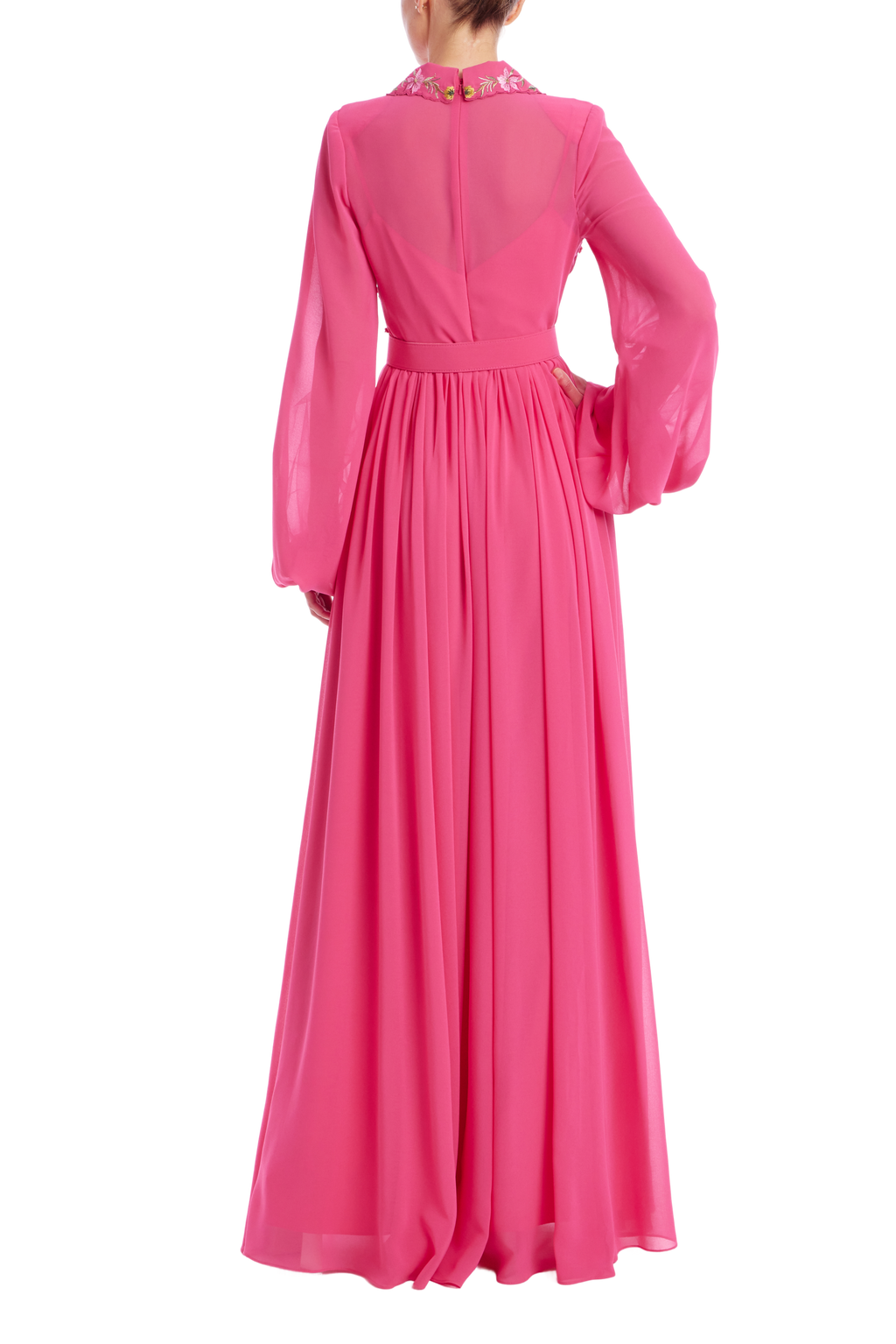 Badgley Mischka Floral Embroidered Long Sleeve Shirt Gown Dress Badgley Mischka Floral Embroidered Long Sleeve Shirt Gown Dress