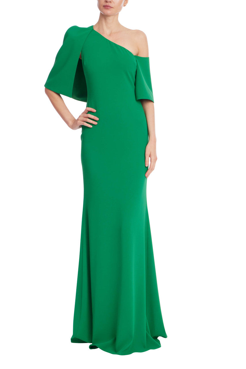 Green | One-Shoulder Drape Trumpet Gown Front