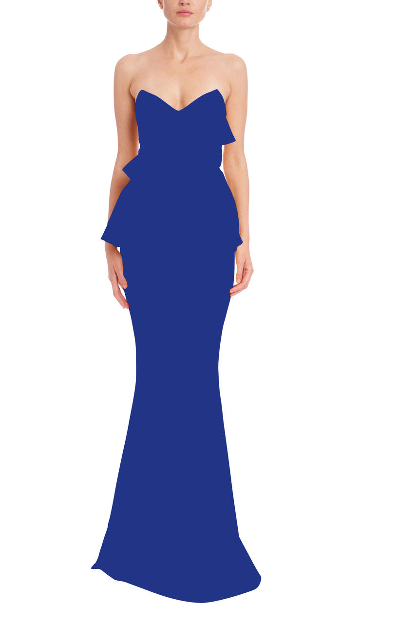 Blueberry | Strapless Bow Peplum Gown Front