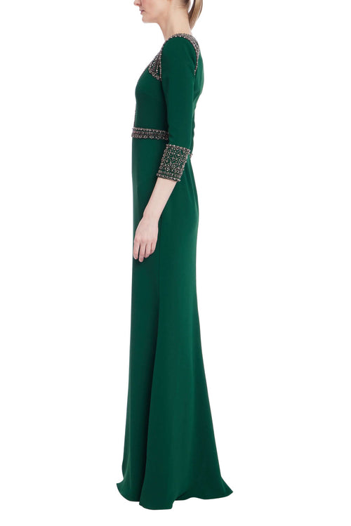 Dark Emerald | Beaded Three-Quarter Sleeve Gown Side