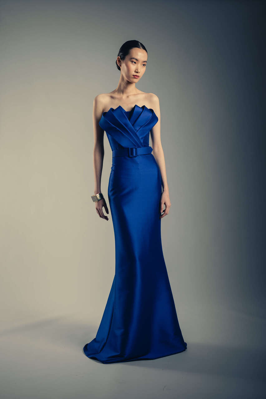 Cobalt | Strapless Mermaid Gown with Architectural Bodice Runway