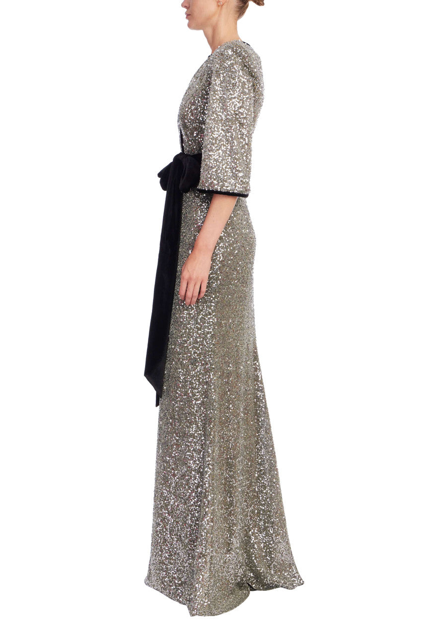 badgley mischka sequin collar dress Badgley Mischka Collection Ombre Sequin 3/4-Sleeve Collared Dress