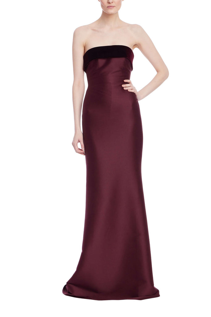 Strapless Column Gown with Velvet Trim by Badgley Mischka