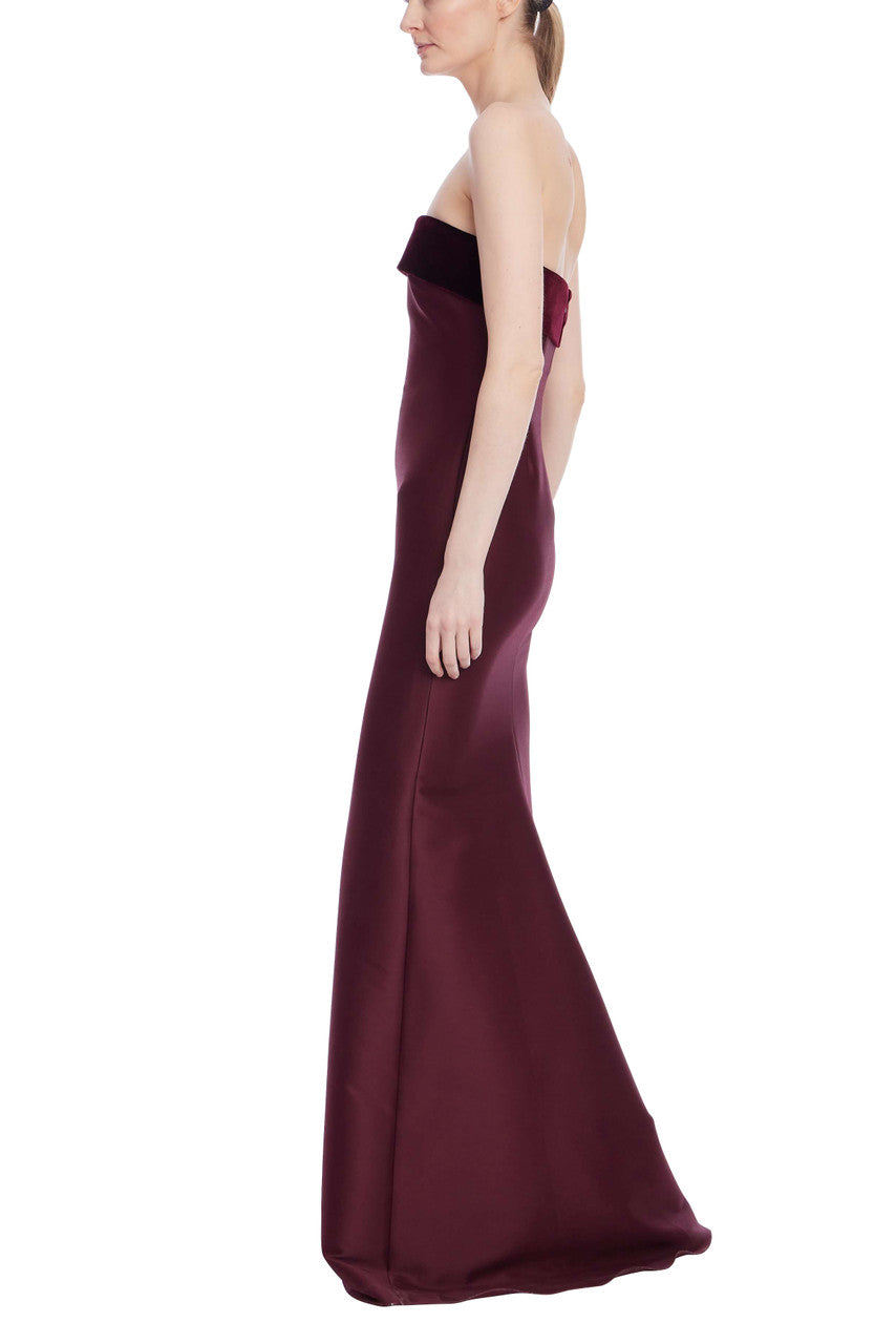 Strapless Column Gown with Velvet Trim by Badgley Mischka