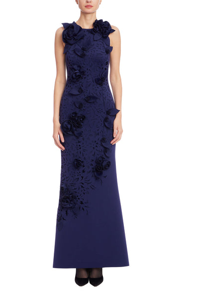 Sleeveless 3D Floral Appliqué Trumpet Gown by Badgley Mischka
