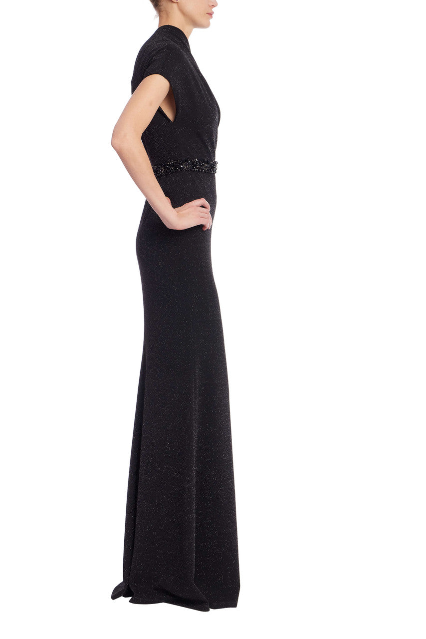 Black | One-Shoulder Buckle Belt Evening Gown Side