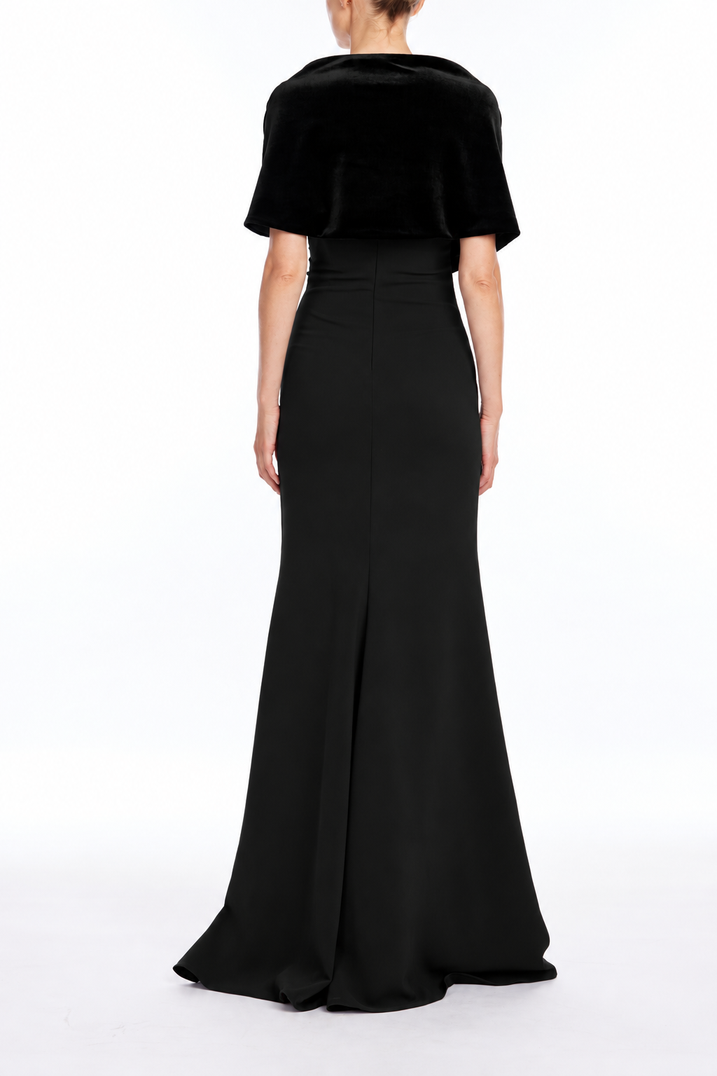 Black | Velvet Drape Cape Gown Back