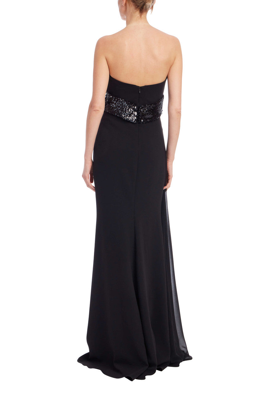 Black | Strapless Sequin Drape Gown Back