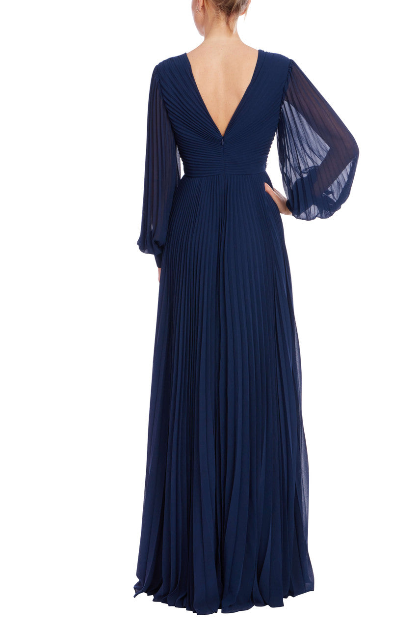 Pleated Georgette Long Sleeve Gown by Badgley Mischka