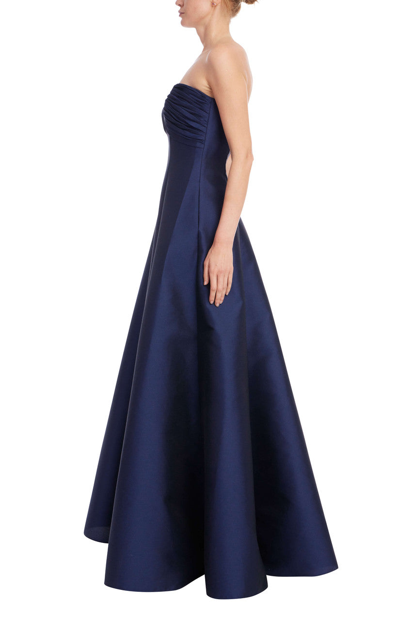 Navy | Strapless A-Line Ball Gown with Pockets Side