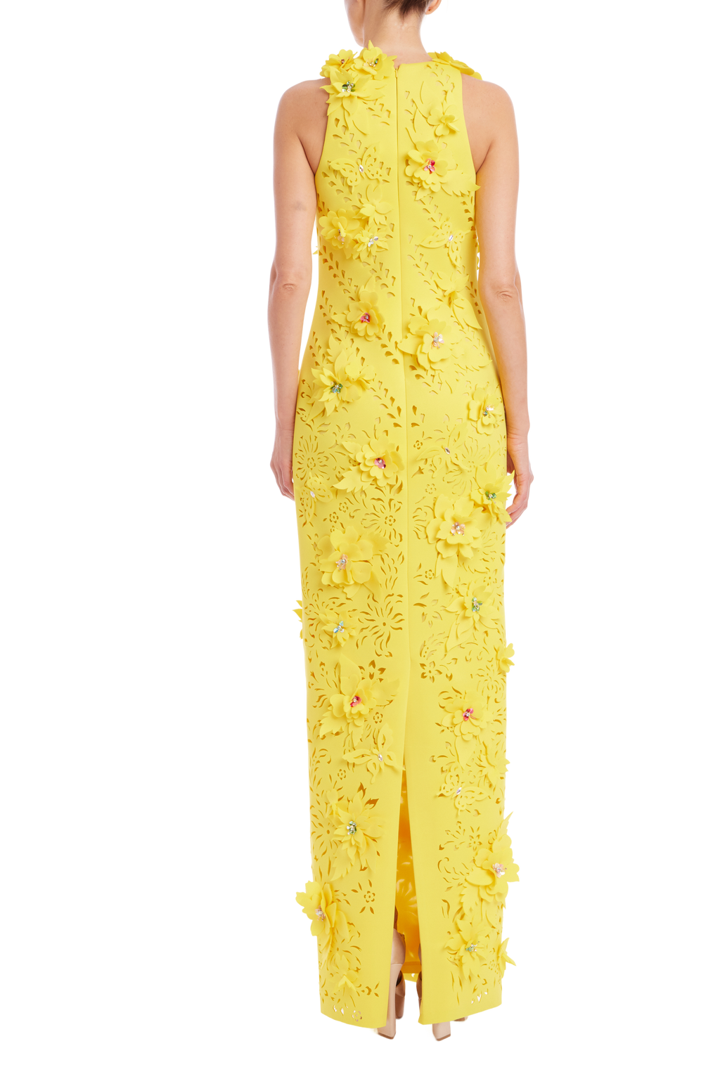 Marigold | 3D Floral Scuba Sleeveless Gown Back
