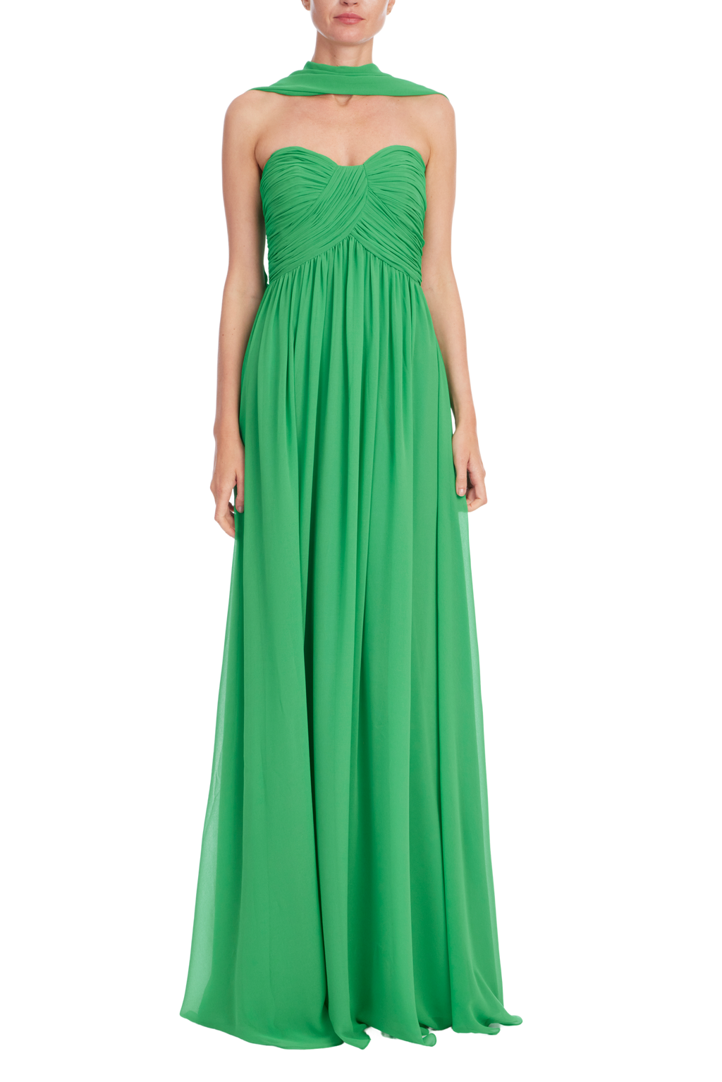 Emerald | Strapless Draped Scarf Evening Gown Front