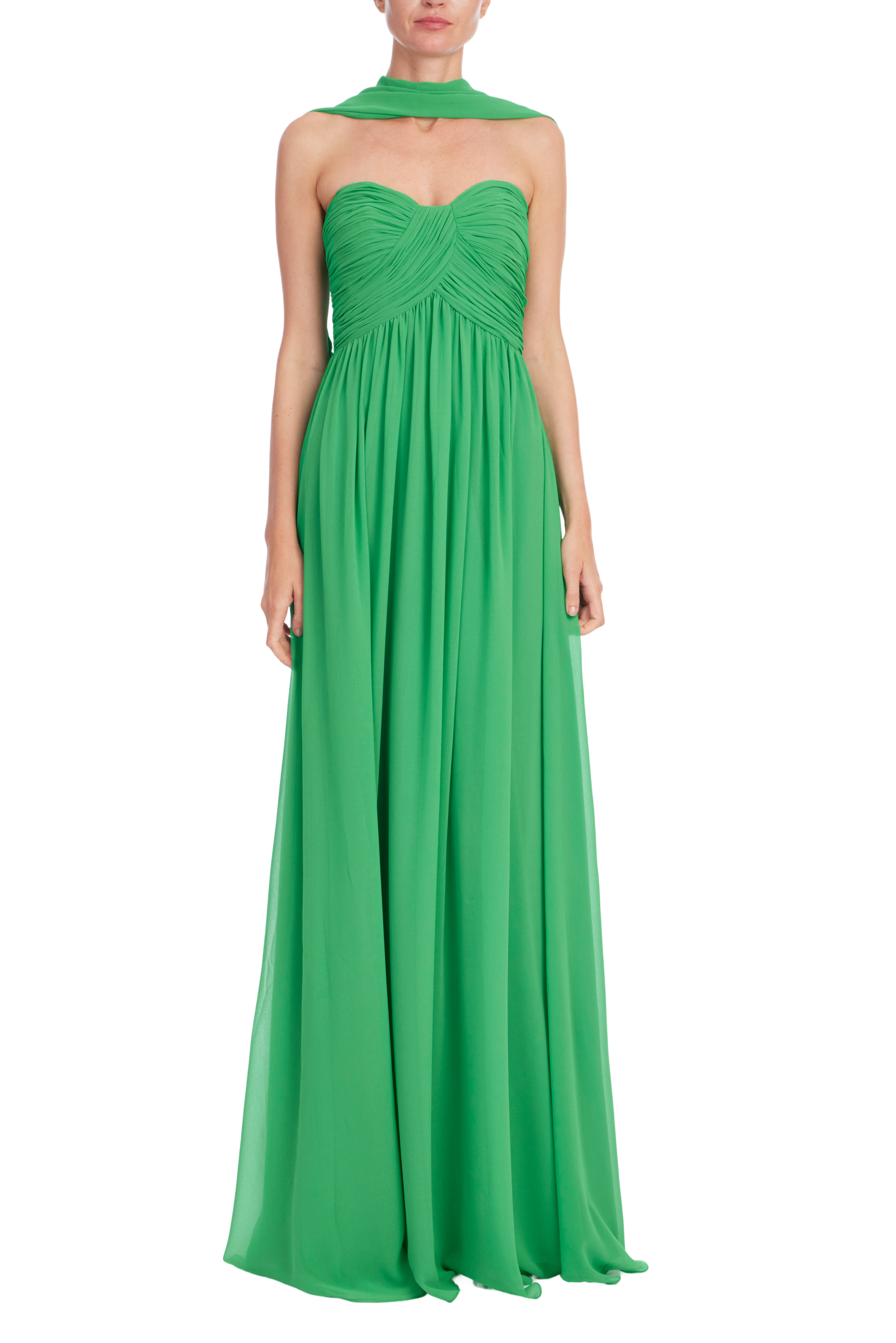 Emerald | Strapless Draped Scarf Evening Gown Front