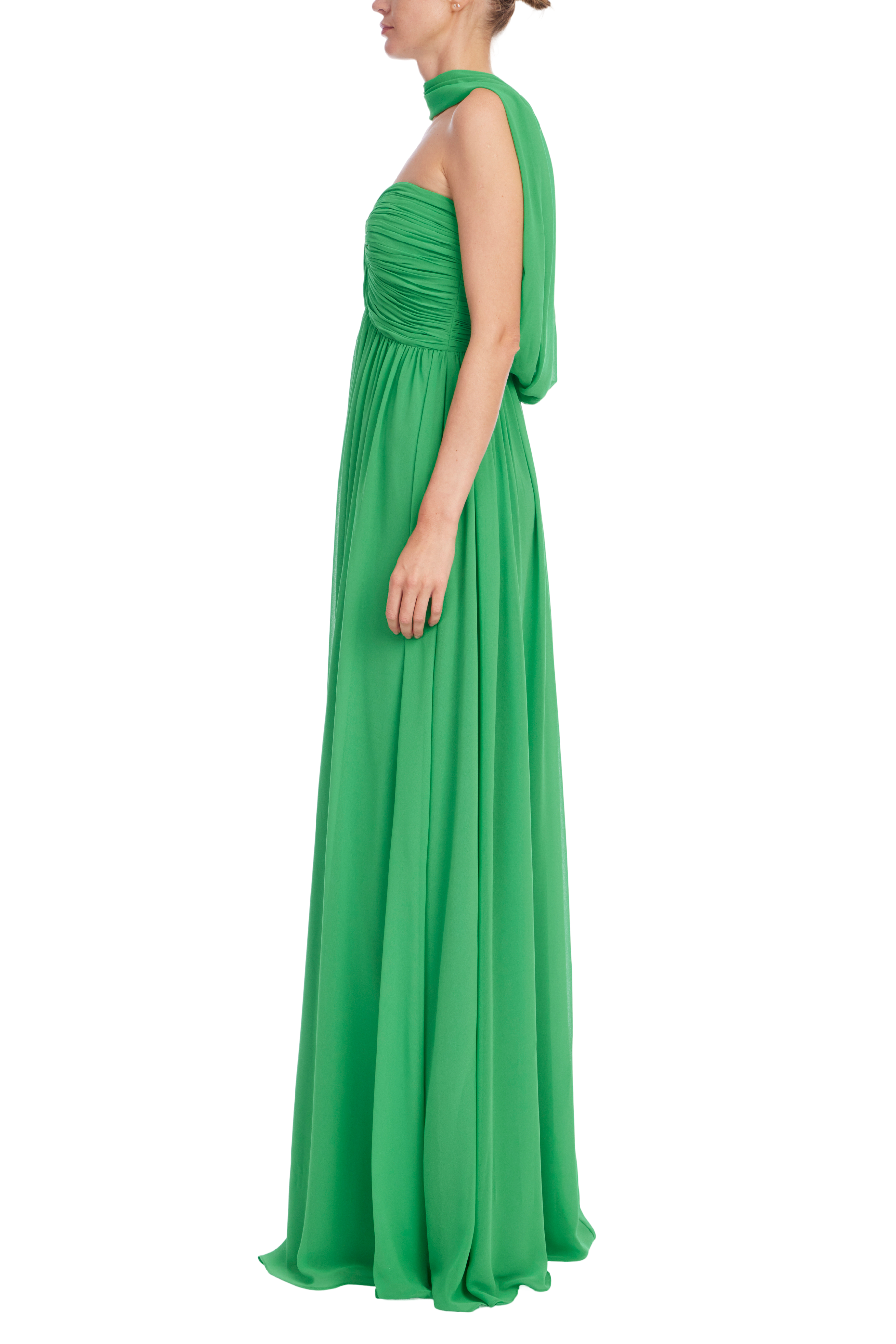 Emerald | Strapless Draped Scarf Evening Gown Side