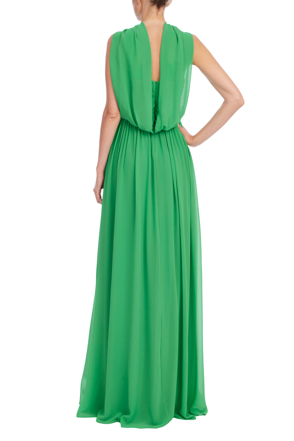 Emerald | Strapless Draped Scarf Evening Gown Back