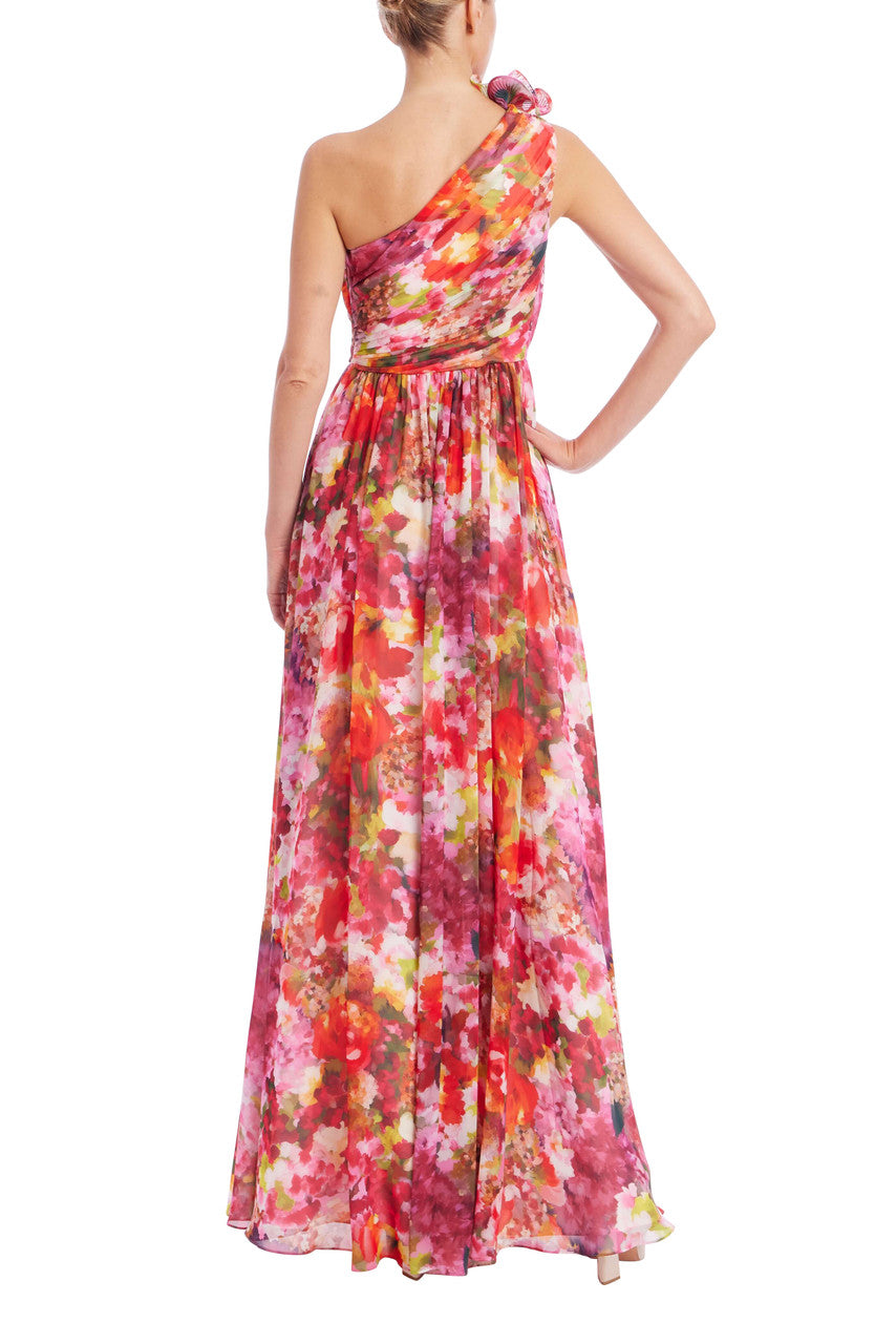 One-Shoulder Ruffle Floral Print Gown by Badgley Mischka One-Shoulder Ruffle Floral Print Gown by Badgley Mischka